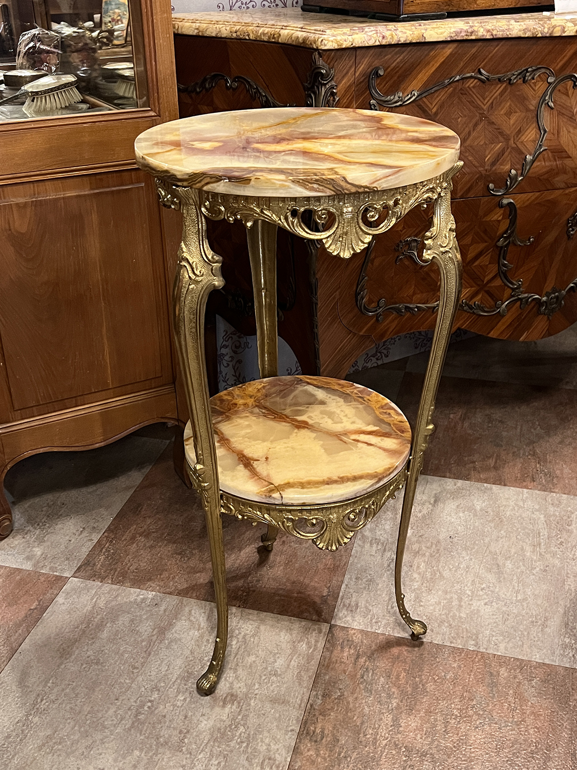 【🇫🇷 法國・鎏金青銅雙層展檯桌・Louis XV 洛可可風格】