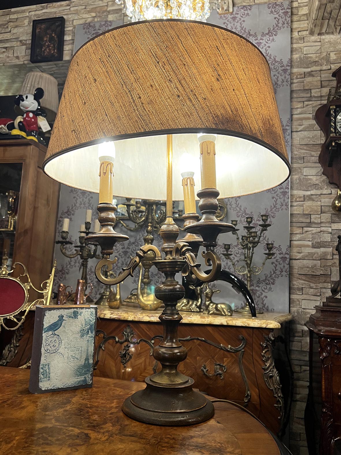 【🇫🇷 法國・帝政風格手工橡木黃銅枝型檯燈・古典奢華風】