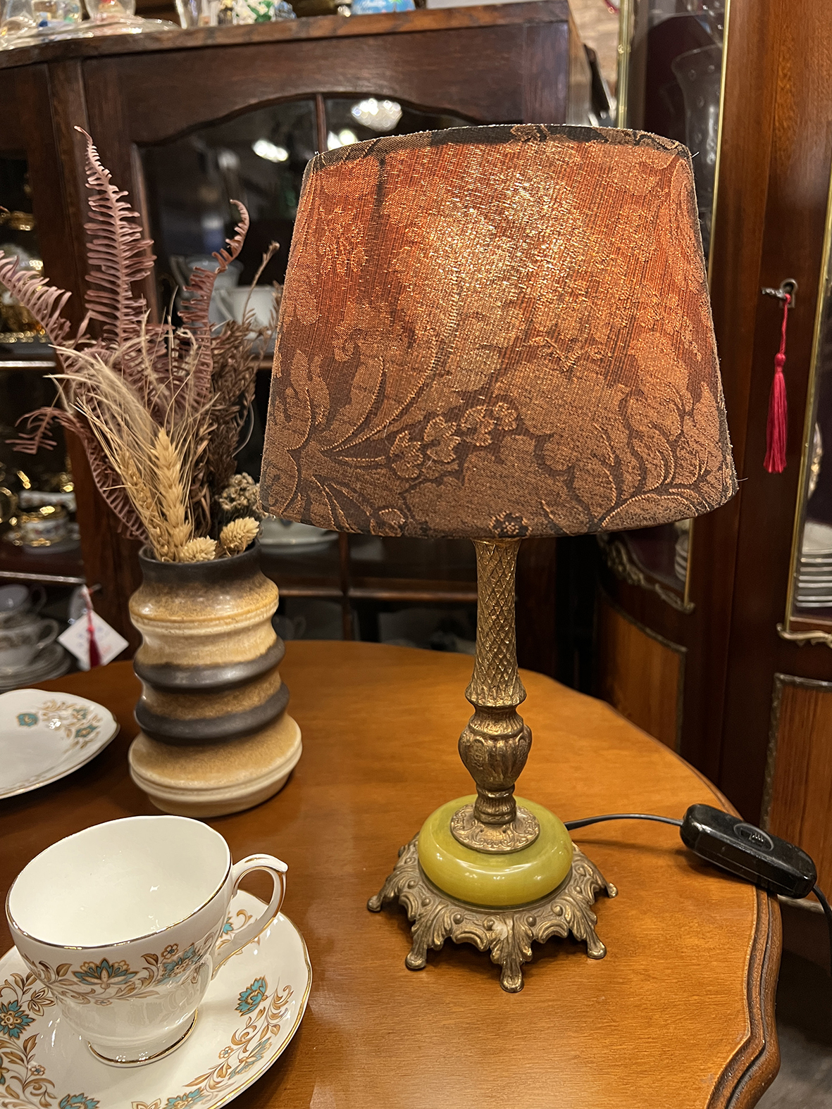 【🇫🇷 法國・黃銅浮雕瑪瑙檯燈・古典風格】