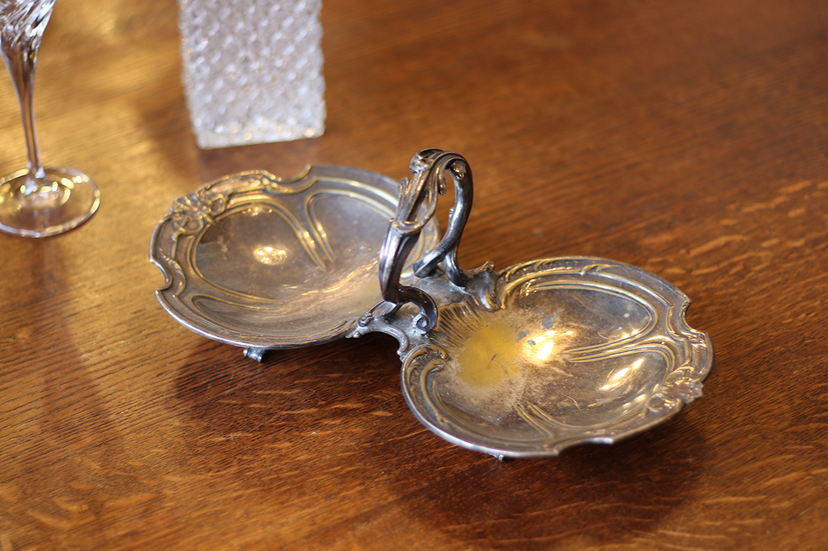 【🇫🇷 法國・手工銅鍍銀雙碗高腳提盤・新藝術運動風格】