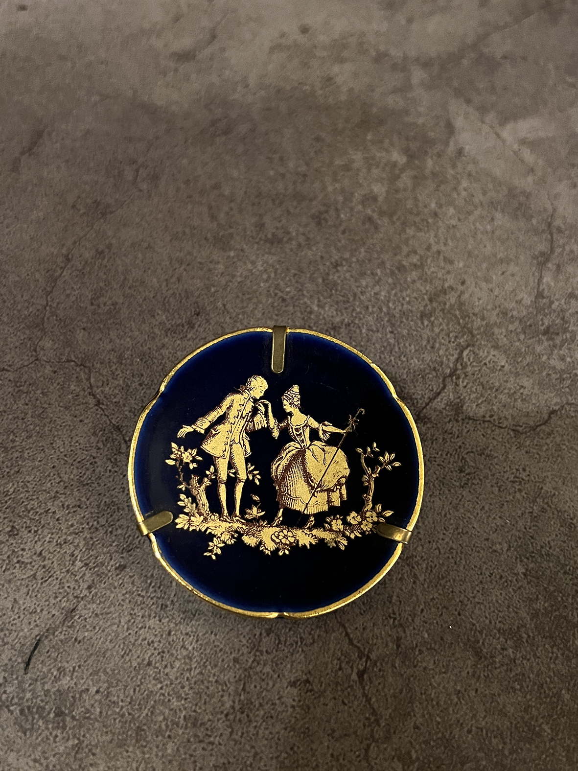 【🇫🇷 法國・Limoges 24K金戀愛情侶鈷藍飾品盤】
