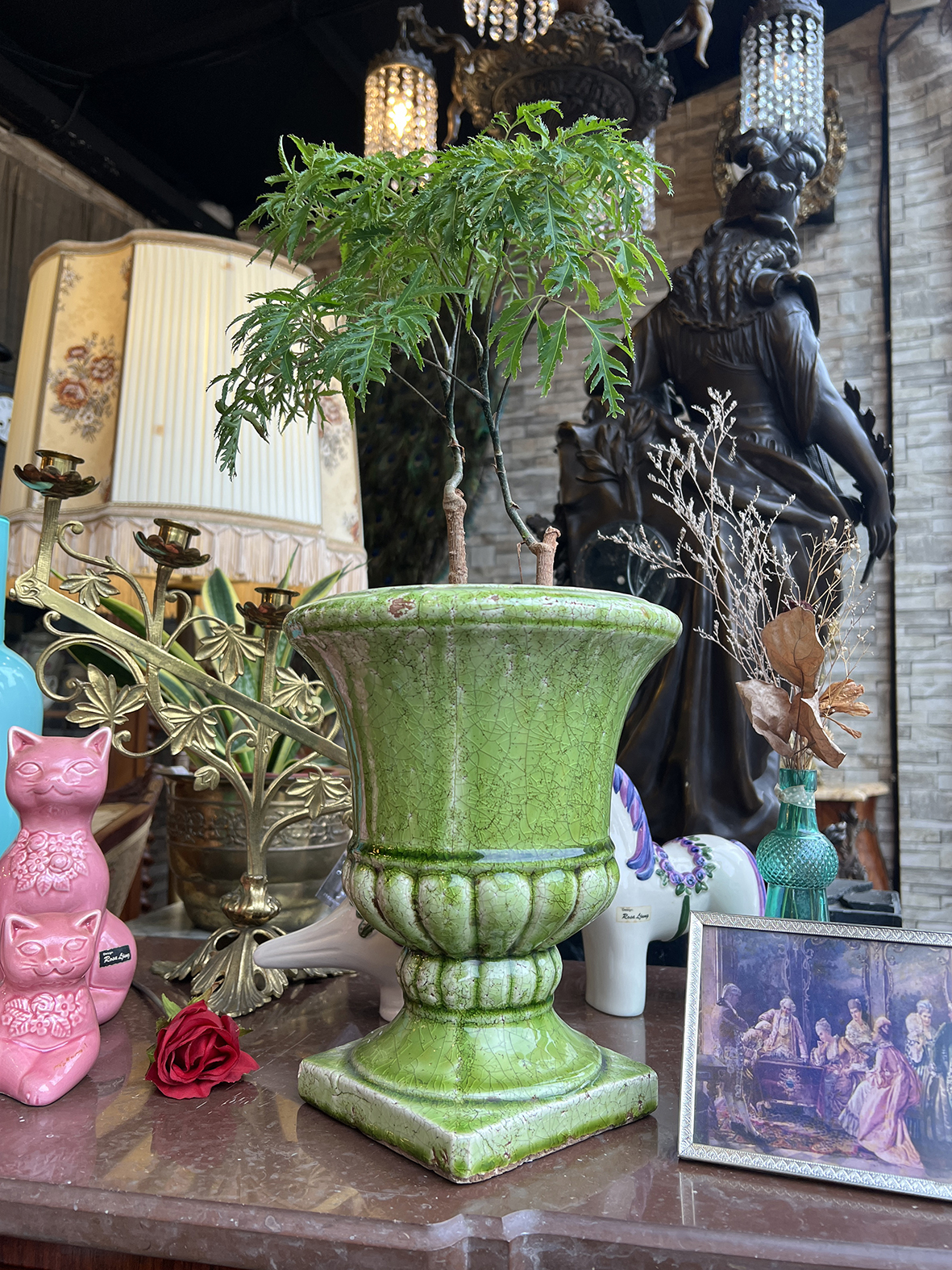 【🇫🇷 法國・綠釉立柱式古董陶瓷花器・優雅生活選物】