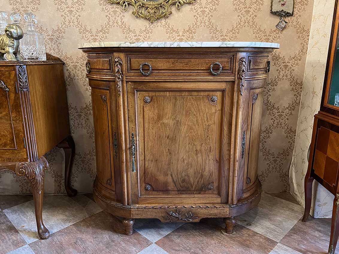 【🇫🇷 法國・胡桃木雕刻大理石邊櫃・LOUIS XVI風格】