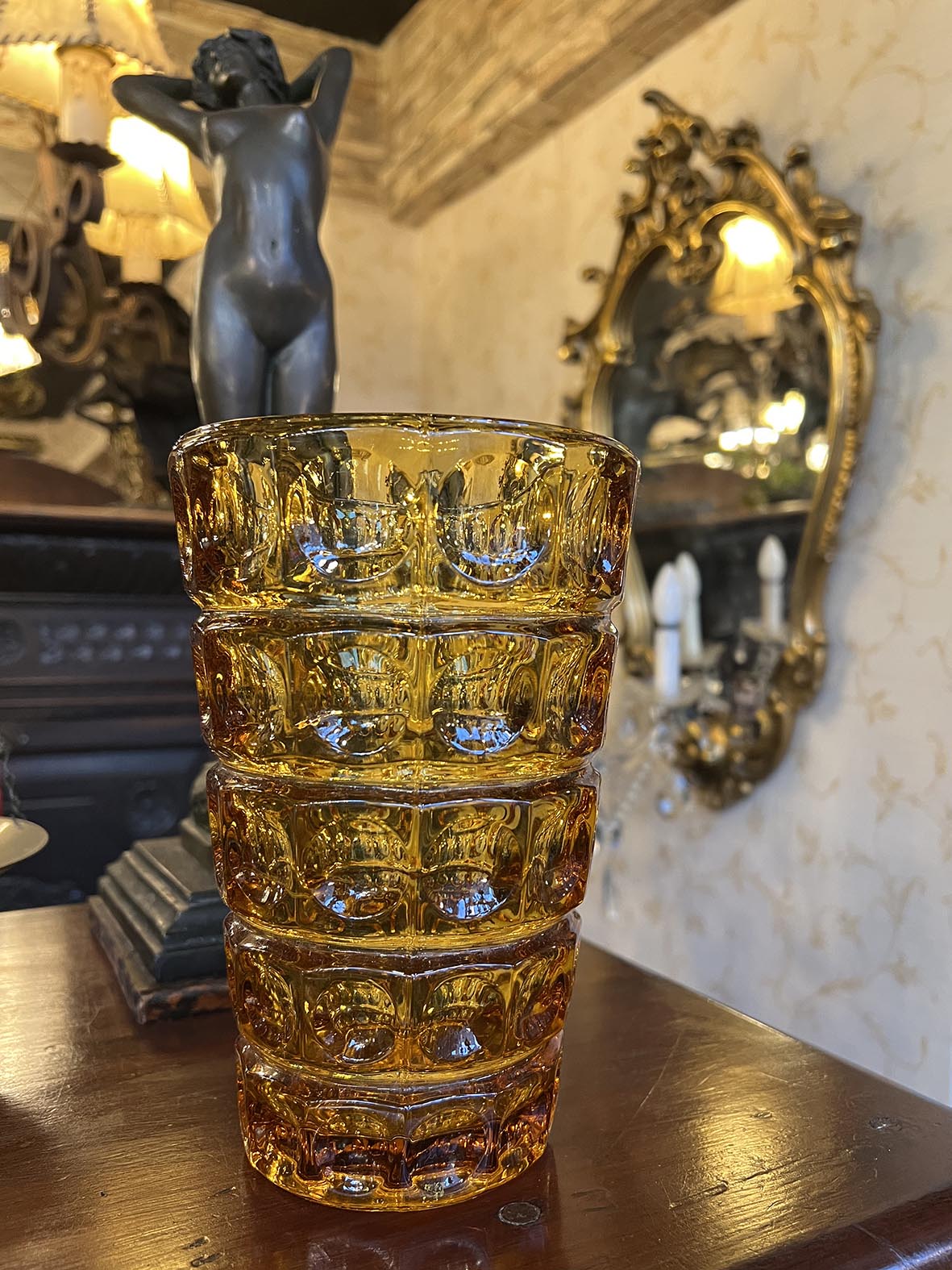 【🇮🇹 義大利・琥珀色凸面手工玻璃花瓶・復古風格】