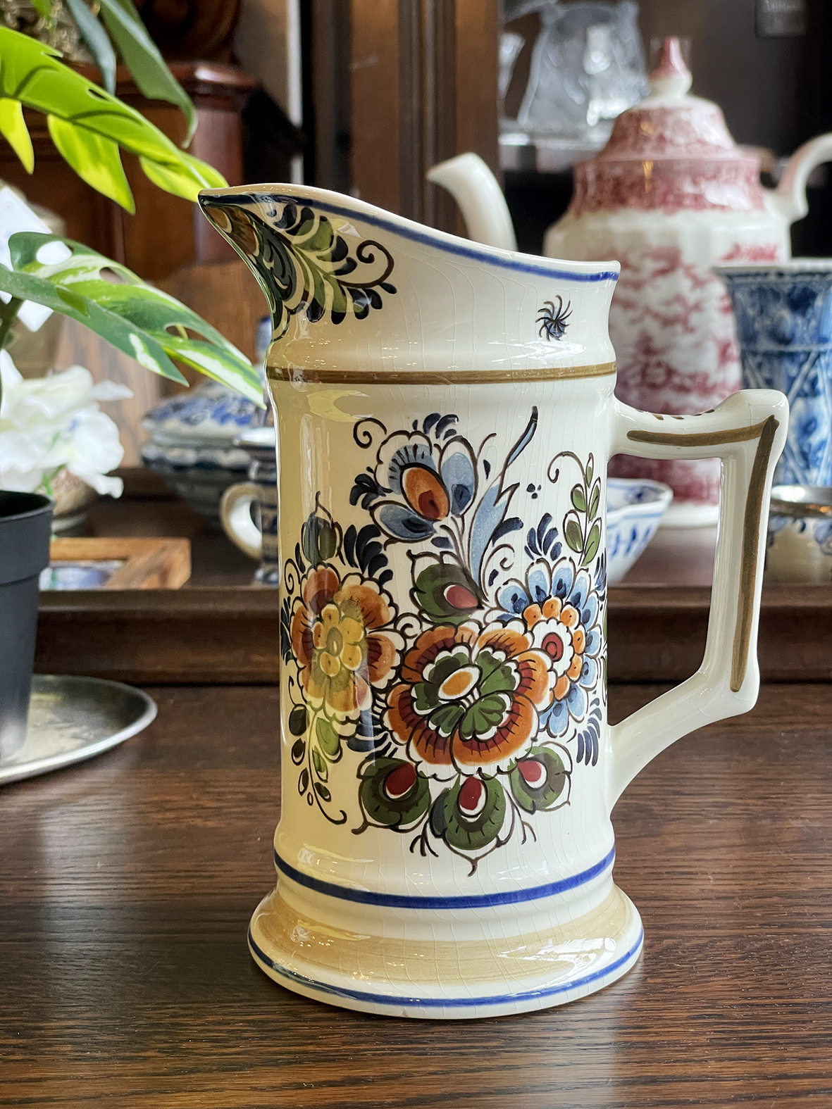 【🇳🇱 荷蘭・Delft 手工彩繪陶水瓶・Flora Keramiek 製】