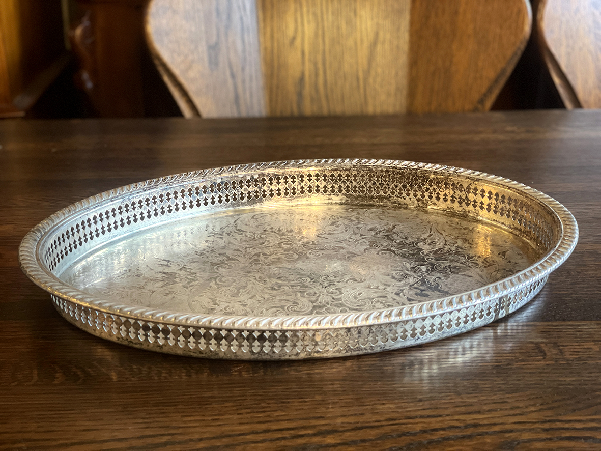 【🇫🇷 法國・鍍銀華麗刻花鏤空托盤・巴洛克風格】