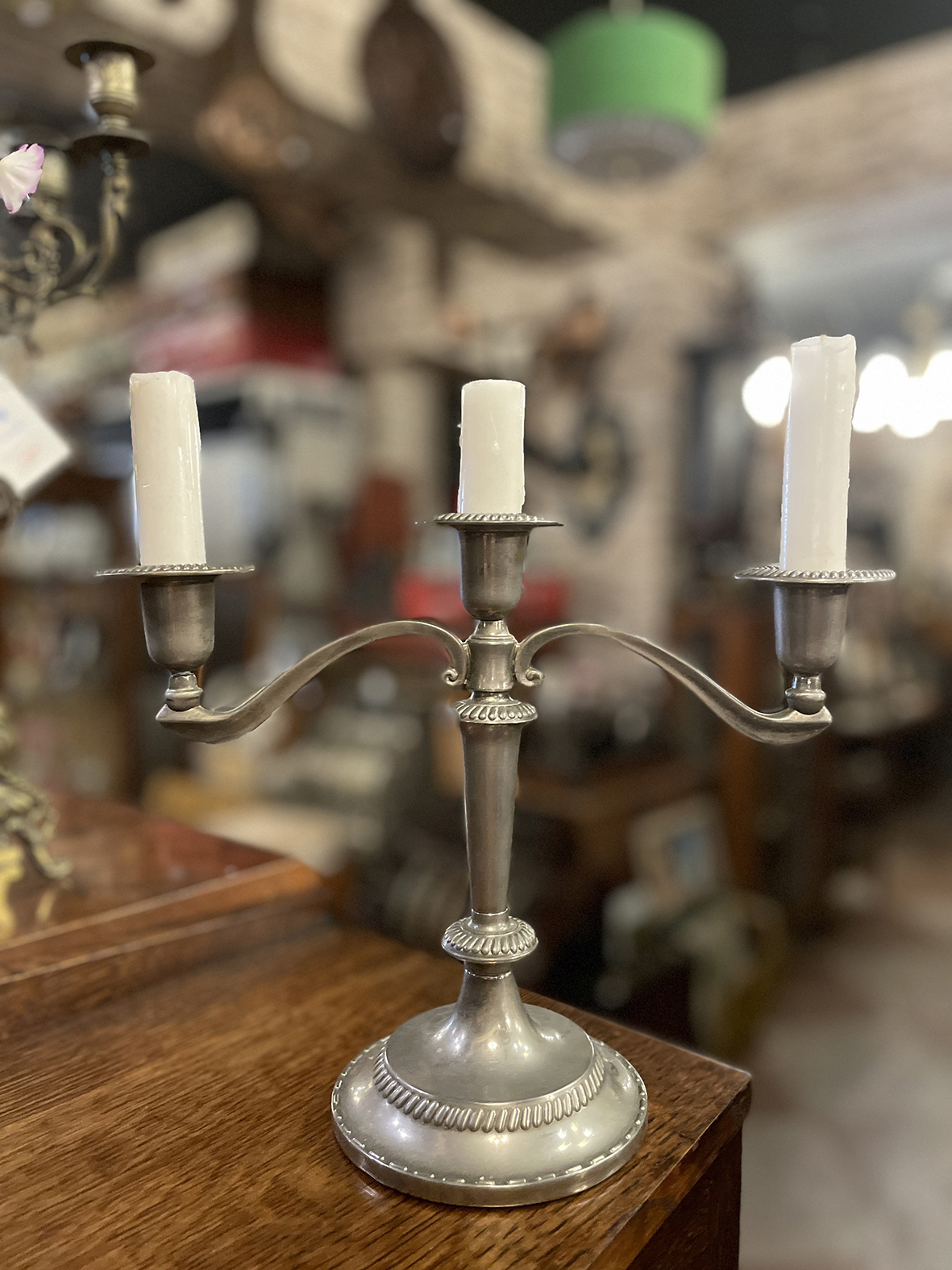 【🇬🇧 英國・古董手工鍍銀三口燭台・經典餐桌風格】